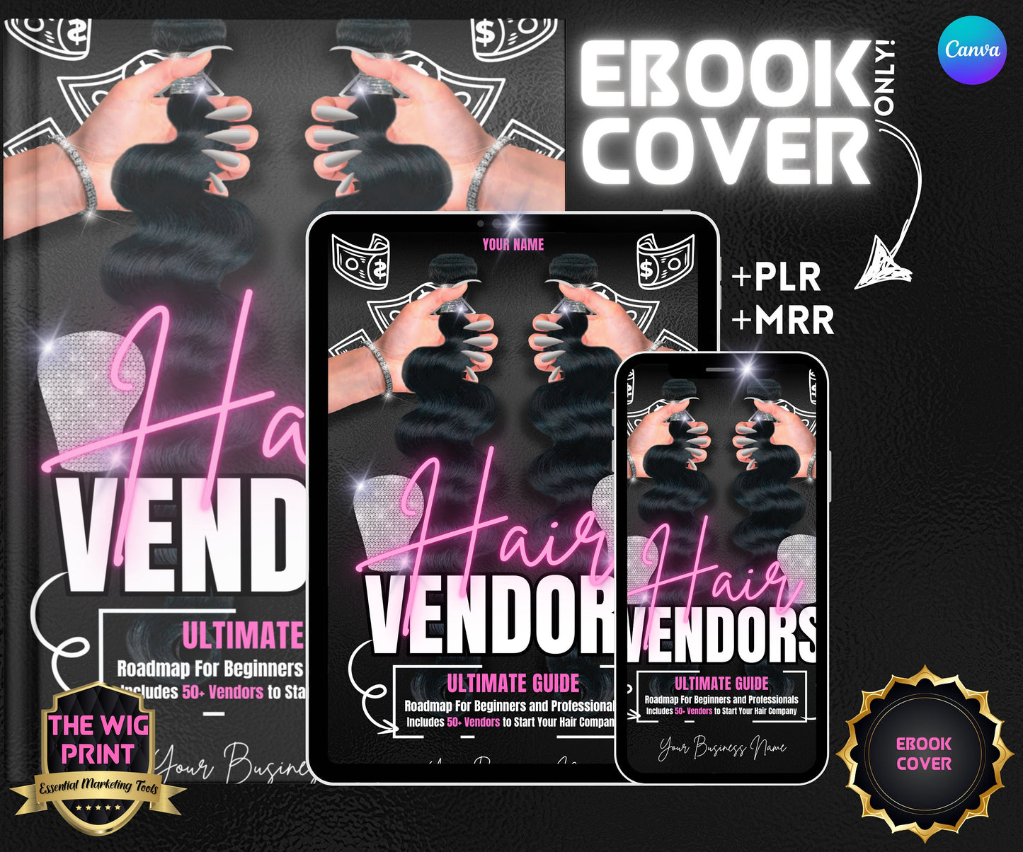 Hair Vendors Ebook Cover Only | MRR + PLR | Ebook Cover Template | Canva Editable Template | Ebook | Ebook Template | DIY Ebook cover