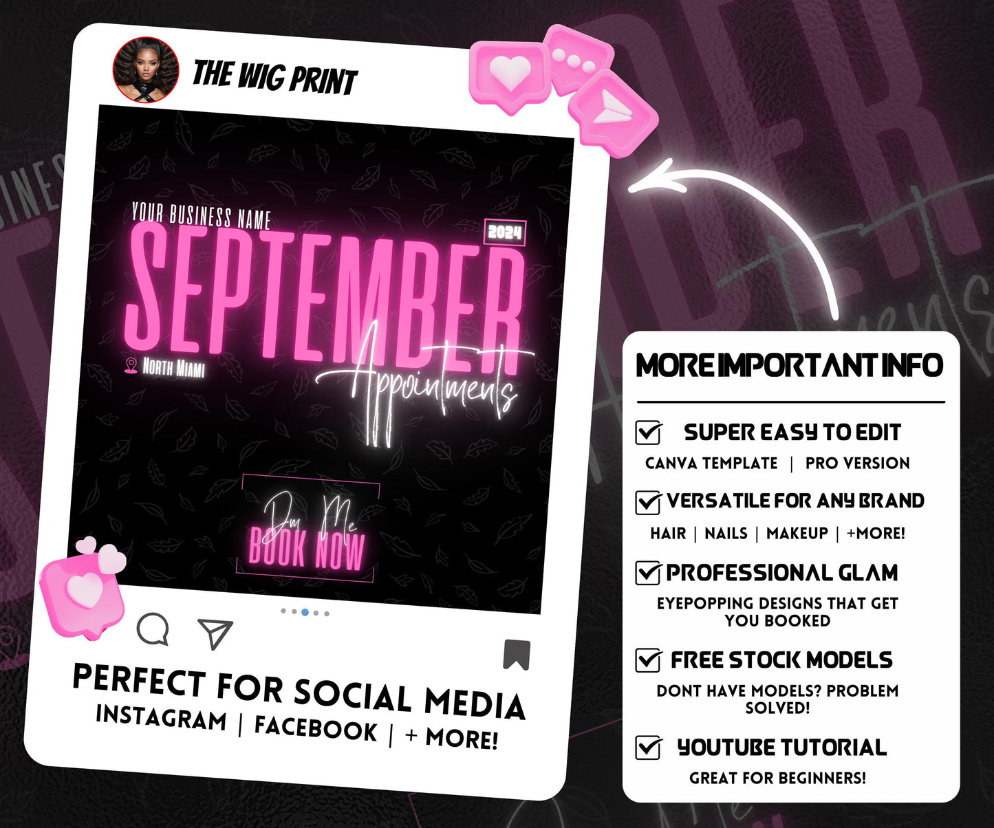 September Books Open | September Booking Flyer | Pink Theme | DIY | CANVA | Fall SZN | September Special | September Appointments