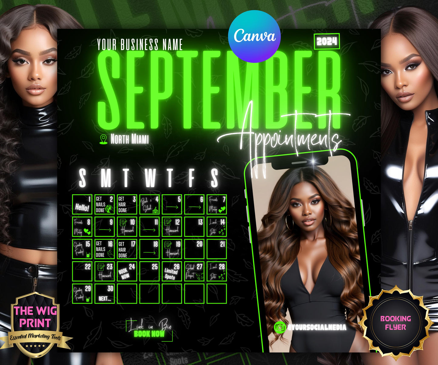 September Books Open | September Booking Flyer | Green Theme | DIY | CANVA | Fall SZN | September Special | September Appointments