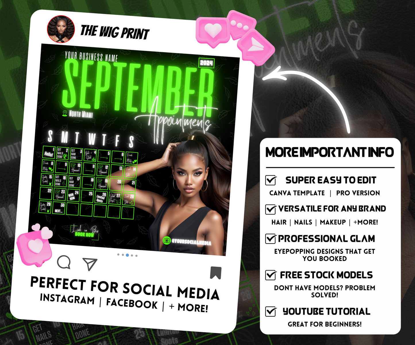 September Books Open | September Booking Flyer | Green Theme | DIY | CANVA | Fall SZN | September Special | September Appointments