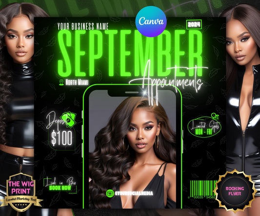 September Books Open | September Booking Flyer | Green Theme | DIY | CANVA | Fall SZN | September Special | September Appointments