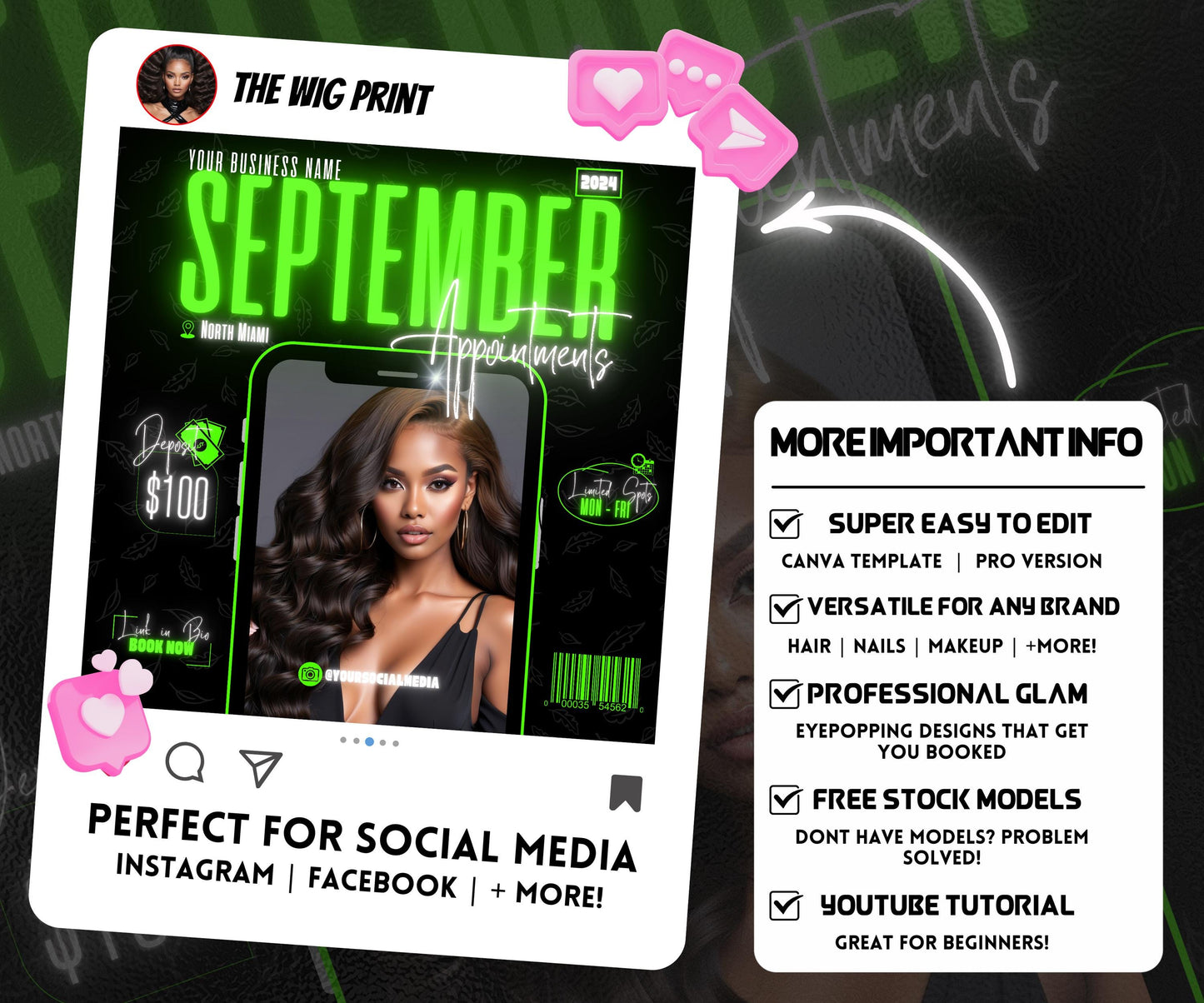 September Books Open | September Booking Flyer | Green Theme | DIY | CANVA | Fall SZN | September Special | September Appointments