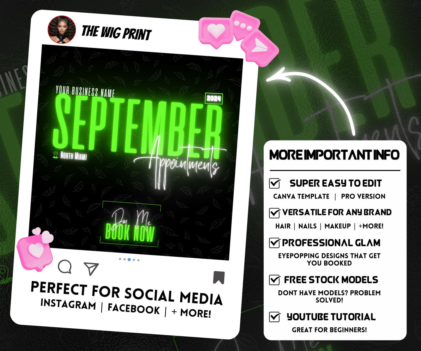 September Books Open | September Booking Flyer | Green Theme | DIY | CANVA | Fall SZN | September Special | September Appointments