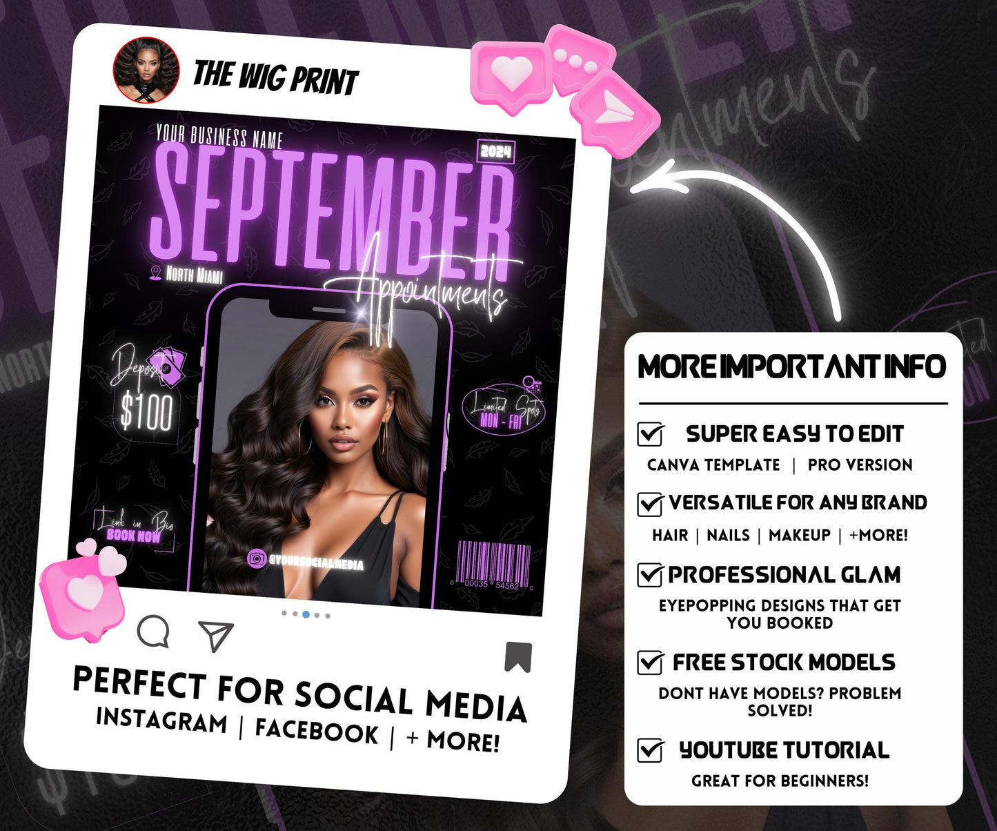 September Books Open | September Booking Flyer | Purple Theme | DIY | CANVA | Fall SZN | September Special | September Appointments