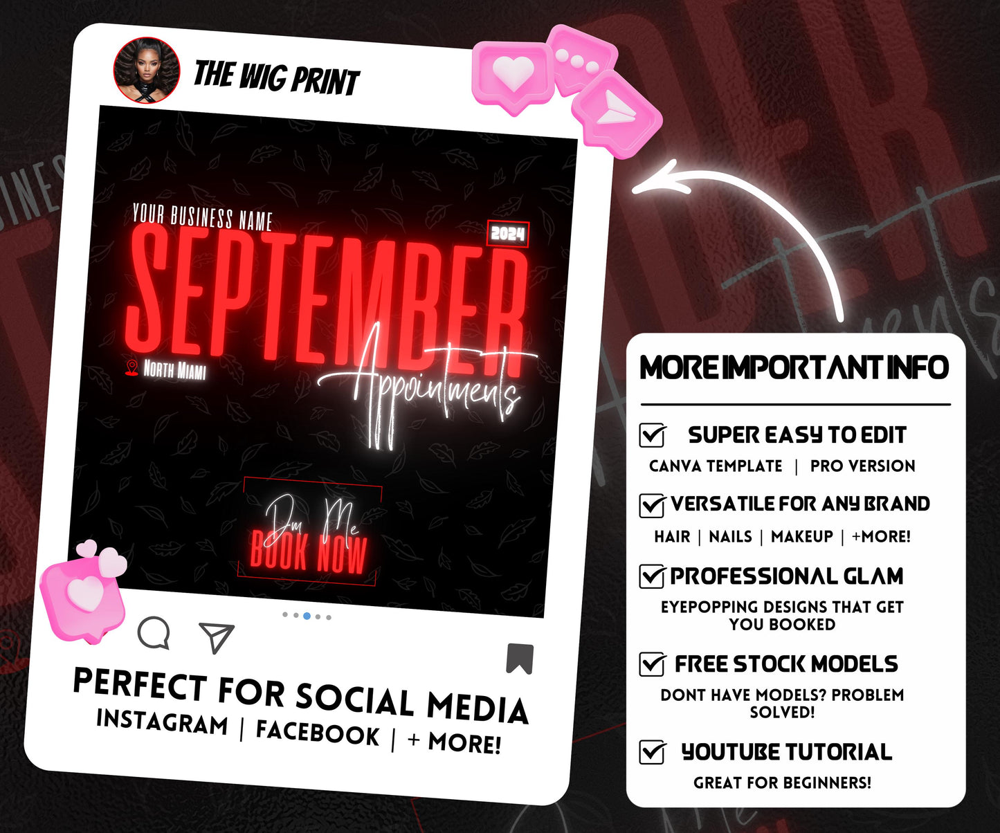 September Books Open | September Booking Flyer | Red Theme | DIY | CANVA | Fall SZN | September Special | September Appointments