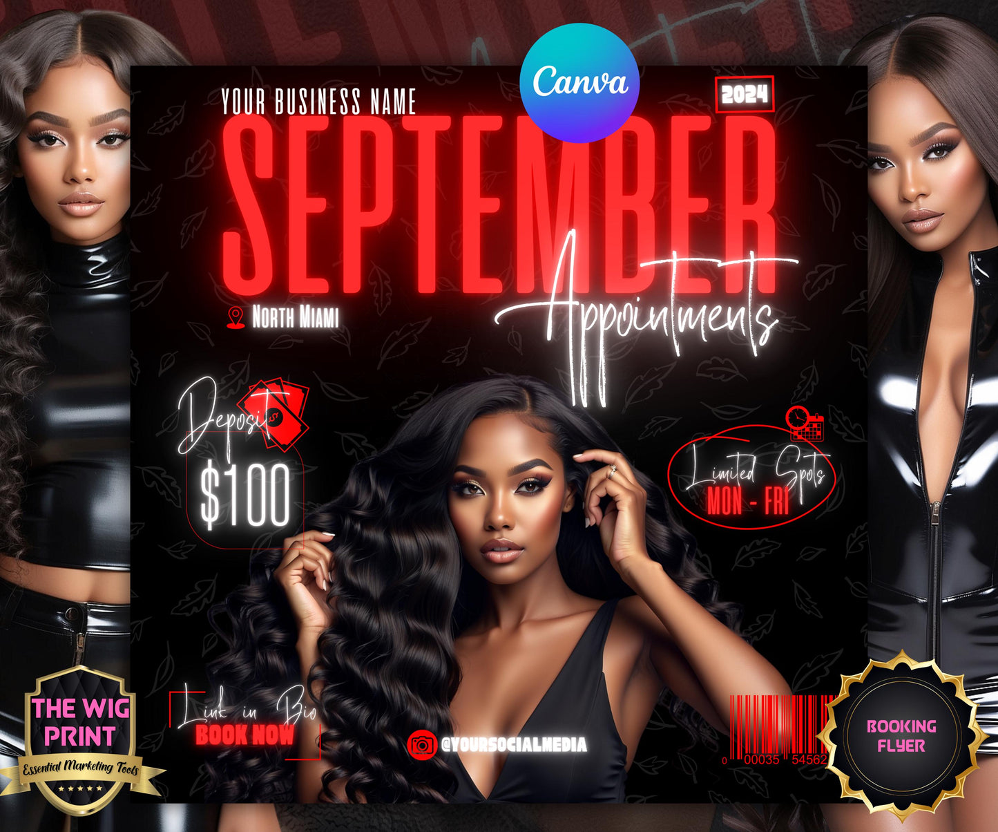 September Books Open | September Booking Flyer | Red Theme | DIY | CANVA | Fall SZN | September Special | September Appointments