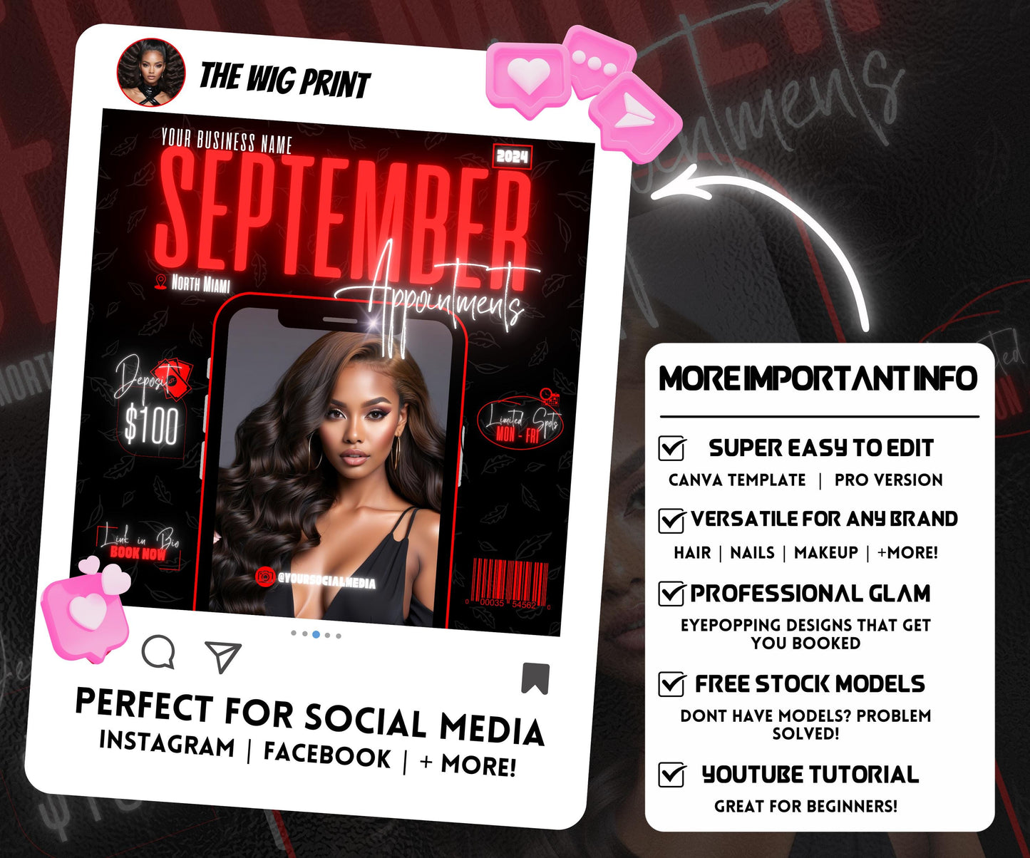 September Books Open | September Booking Flyer | Red Theme | DIY | CANVA | Fall SZN | September Special | September Appointments