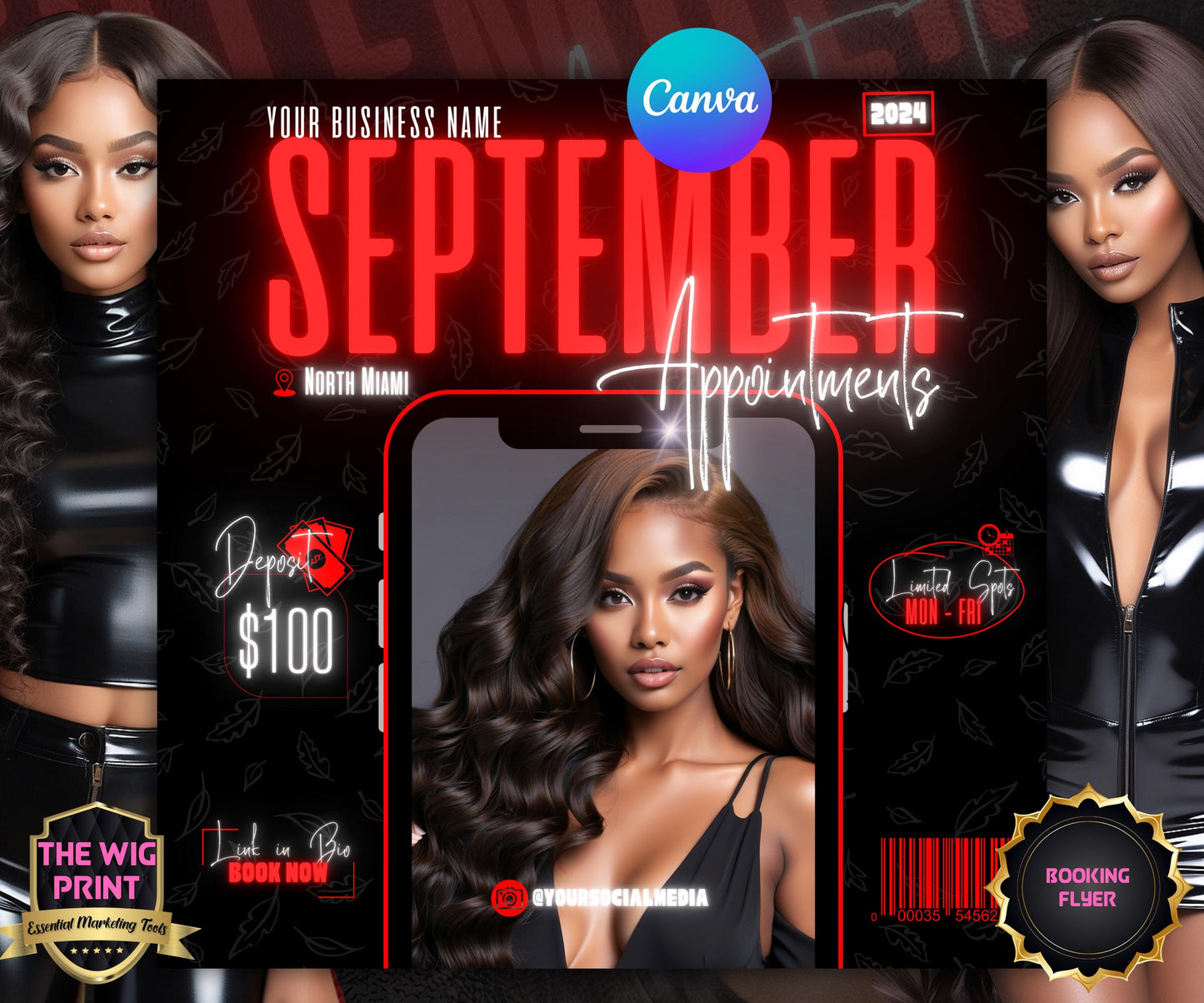 September Books Open | September Booking Flyer | Red Theme | DIY | CANVA | Fall SZN | September Special | September Appointments