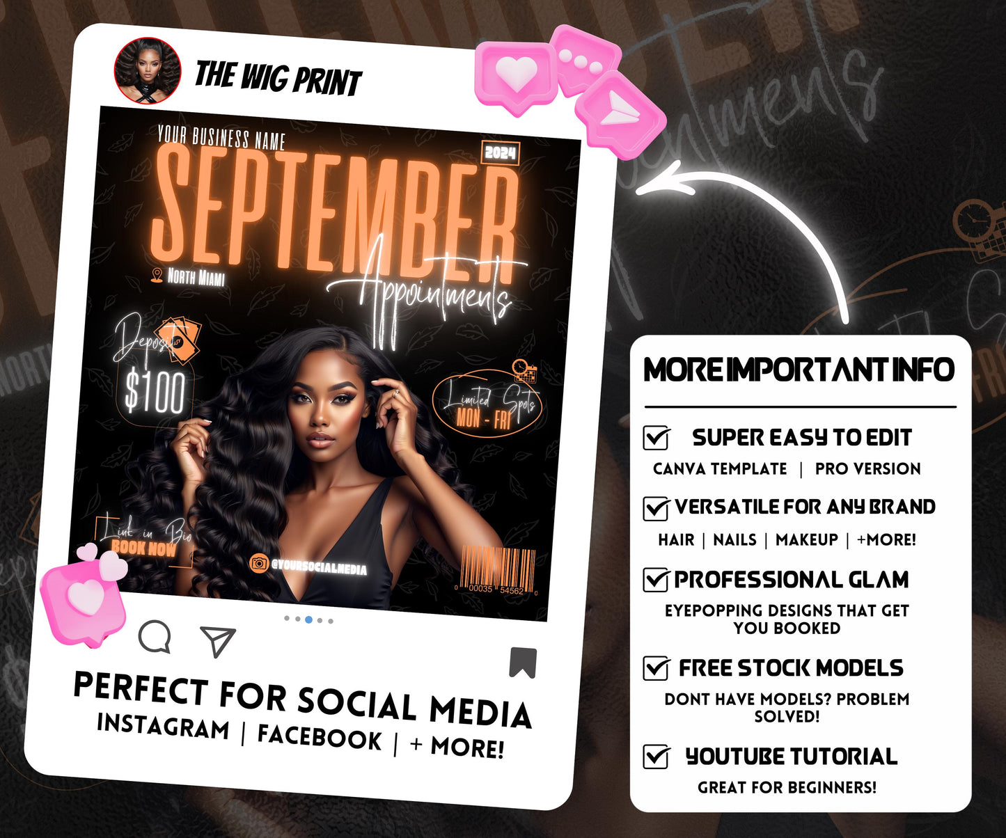 September Books Open | September Booking Flyer | Orange Theme | DIY | CANVA | Fall SZN | September Special | September Appointments