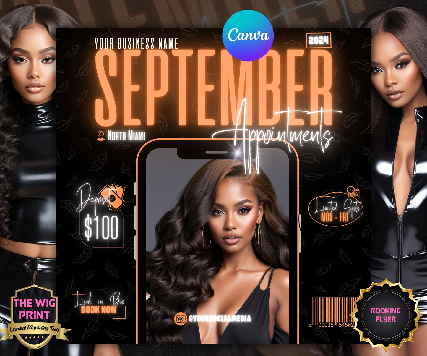 September Books Open | September Booking Flyer | Orange Theme | DIY | CANVA | Fall SZN | September Special | September Appointments