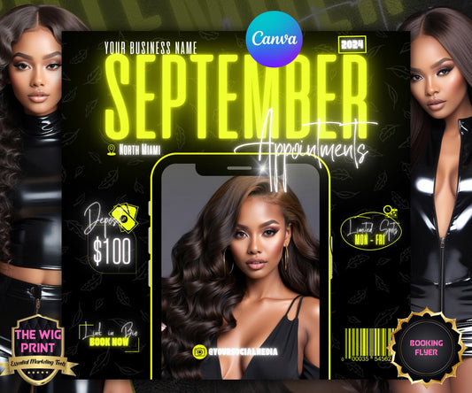 September Books Open | September Booking Flyer | Yellow Theme | DIY | CANVA | Fall SZN | September Special | September Appointments