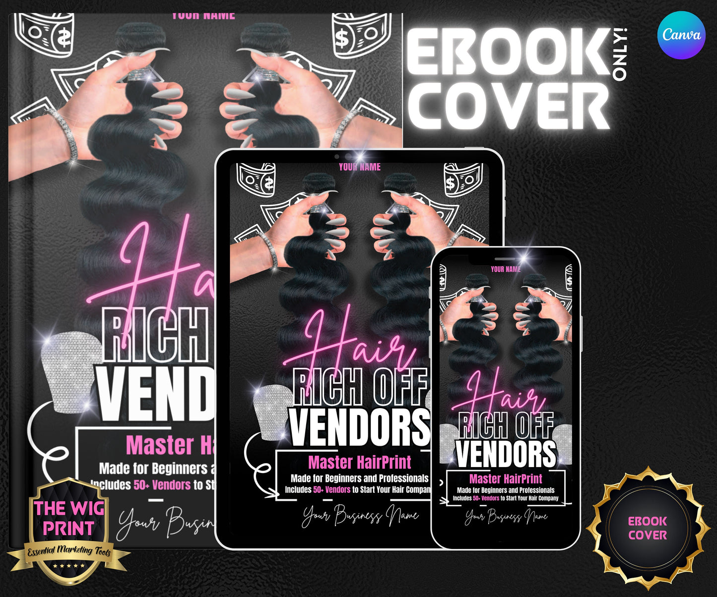 Hair Vendors Ebook Cover Only | Ebook Cover Template | Canva Editable Template | Ebook | Ebook Template | DIY Ebook cover