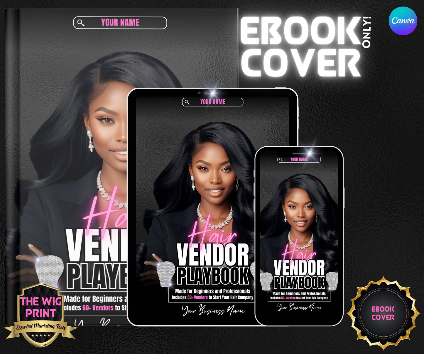 Hair Vendors Ebook Cover Only | Ebook Cover Template | Canva Editable Template | Ebook | Ebook Template | DIY Ebook cover