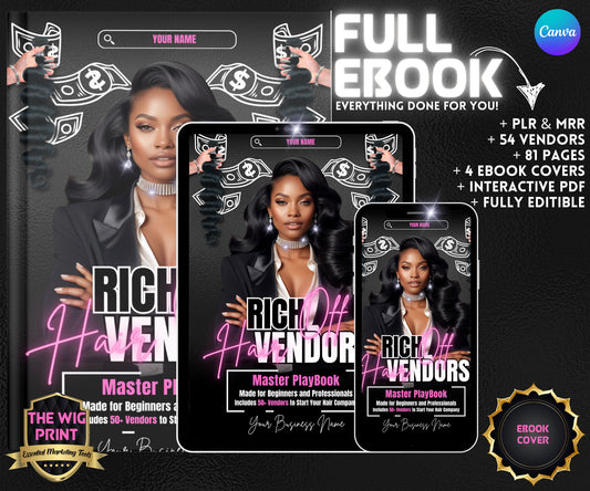 Hair Vendors Ebook Cover Only | Full Book | MRR + PLR | Ebook Cover Template | Canva Editable Template | Ebook Template | DIY Ebook cover