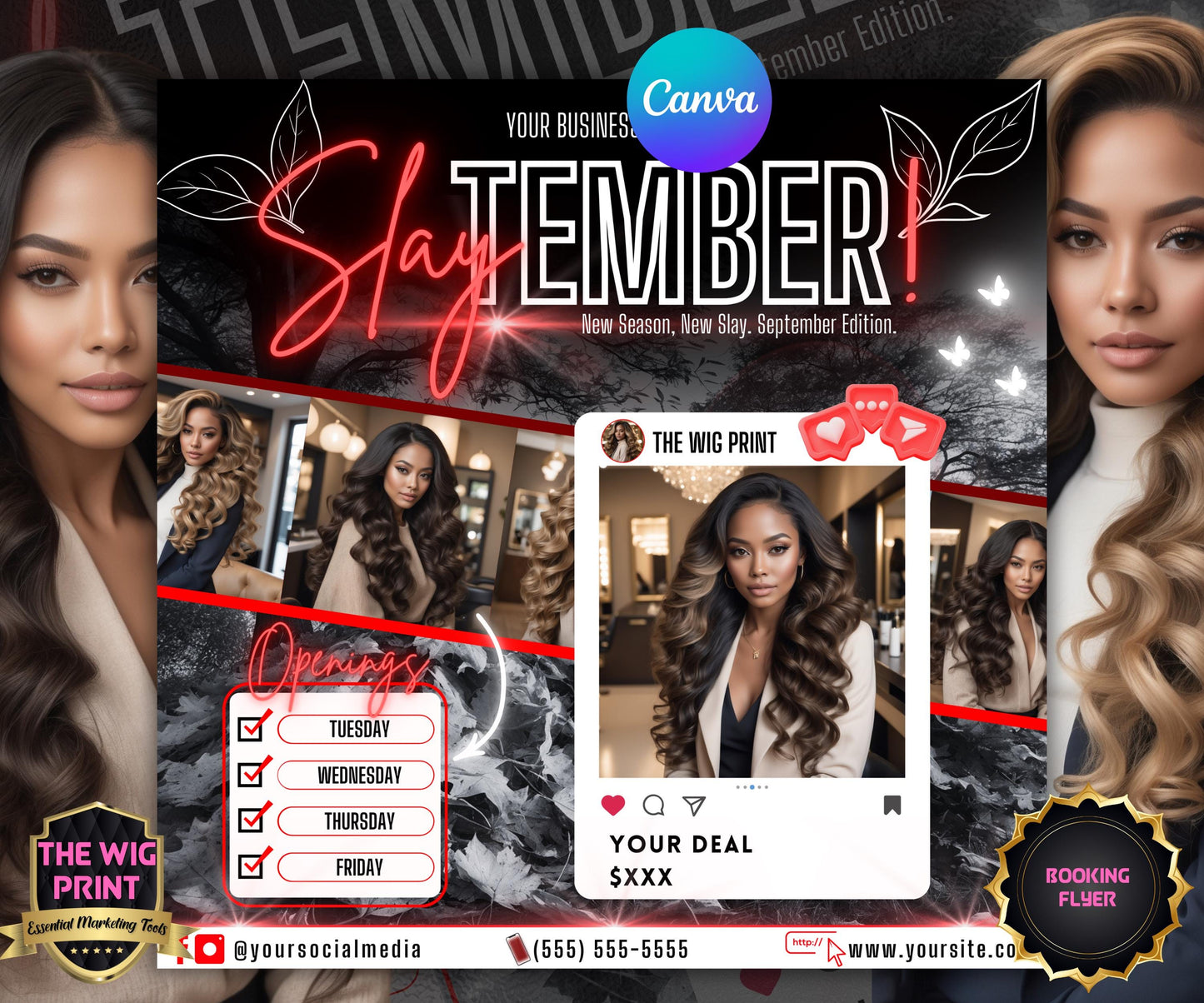 SlayTember | September Booking Flyer | Red Neon | Fall Theme | DIY | CANVA | Fall SZN | September Special | September Appointments