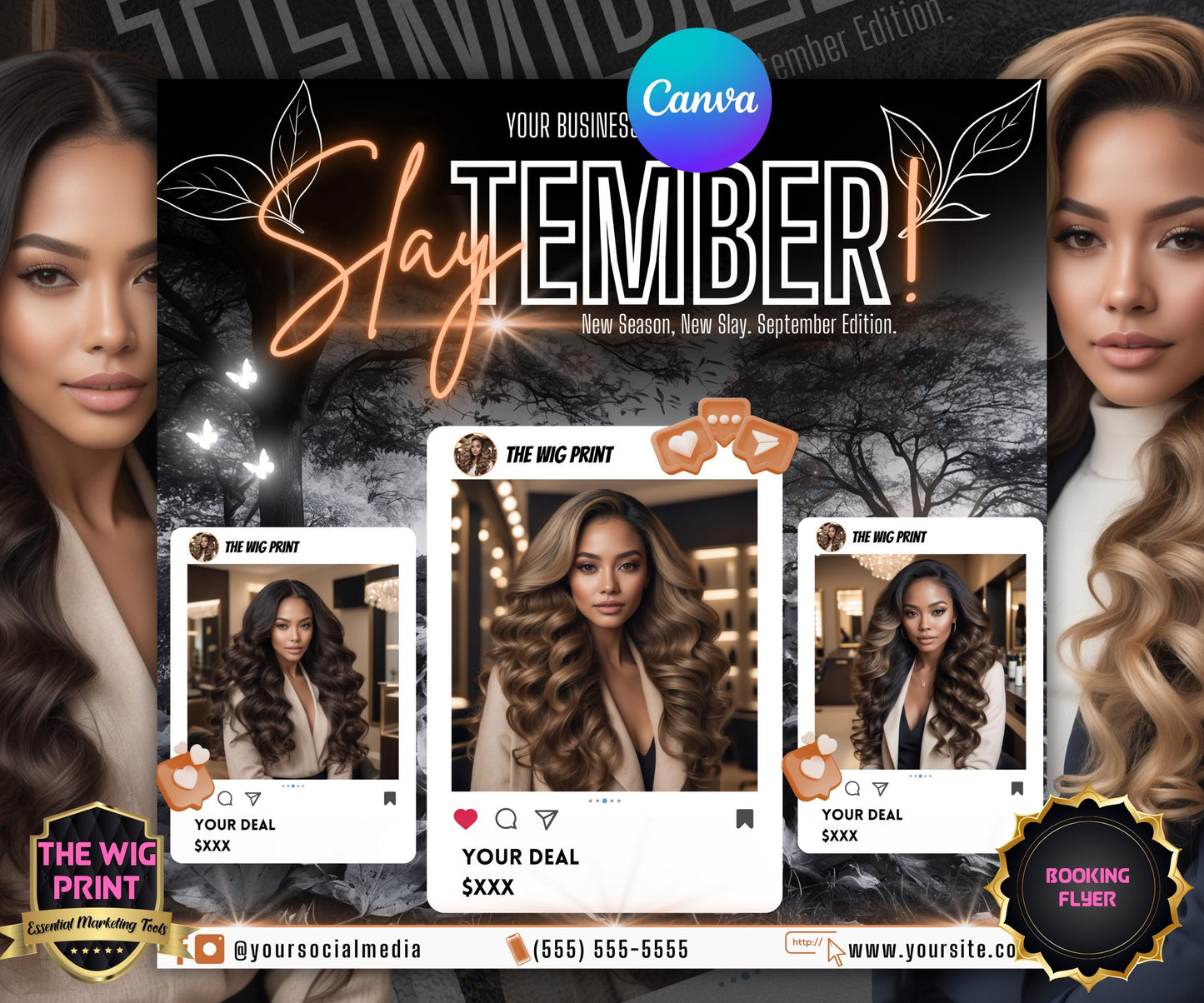 SlayTember | September Booking Flyer | Orange Neon | Fall Theme | DIY | CANVA | Fall SZN | September Special | September Appointments