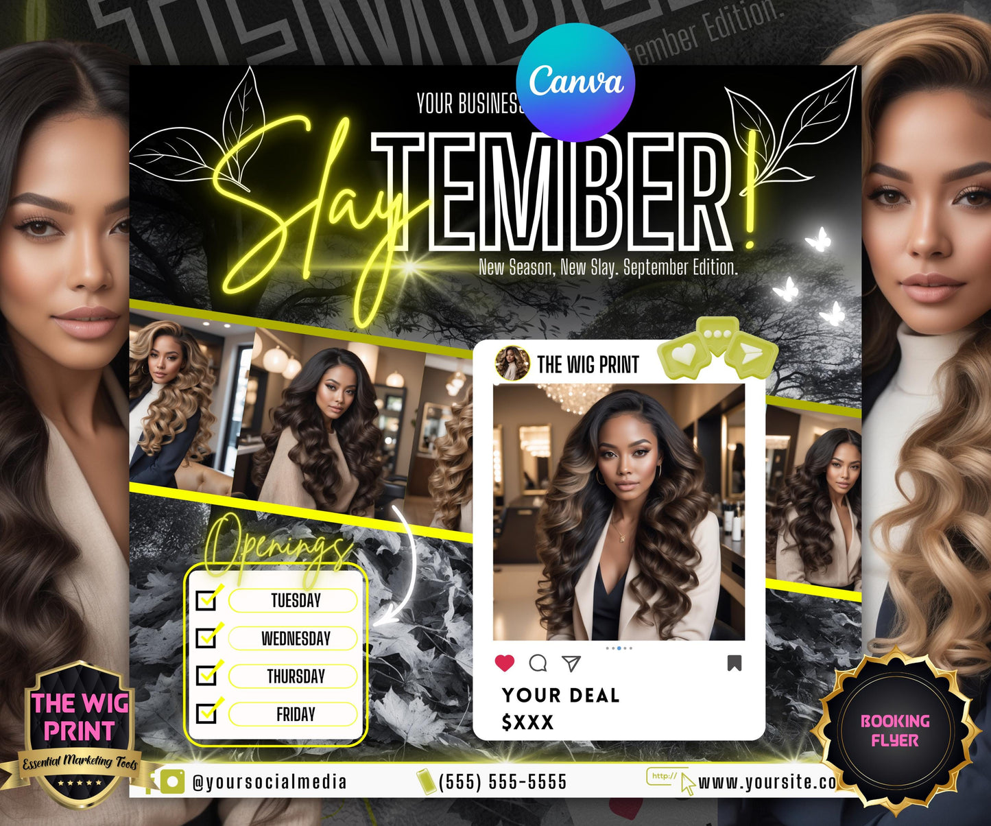 SlayTember | September Booking Flyer | Yellow Neon | Fall Theme | DIY | CANVA | Fall SZN | September Special | September Appointments