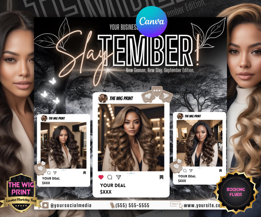 SlayTember | September Booking Flyer | Beige Neon | Fall Theme | DIY | CANVA | Fall SZN | September Special | September Appointments