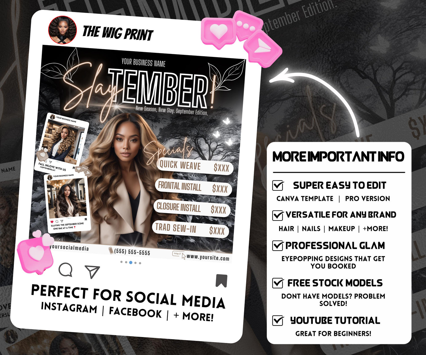 SlayTember | September Booking Flyer | Beige Neon | Fall Theme | DIY | CANVA | Fall SZN | September Special | September Appointments