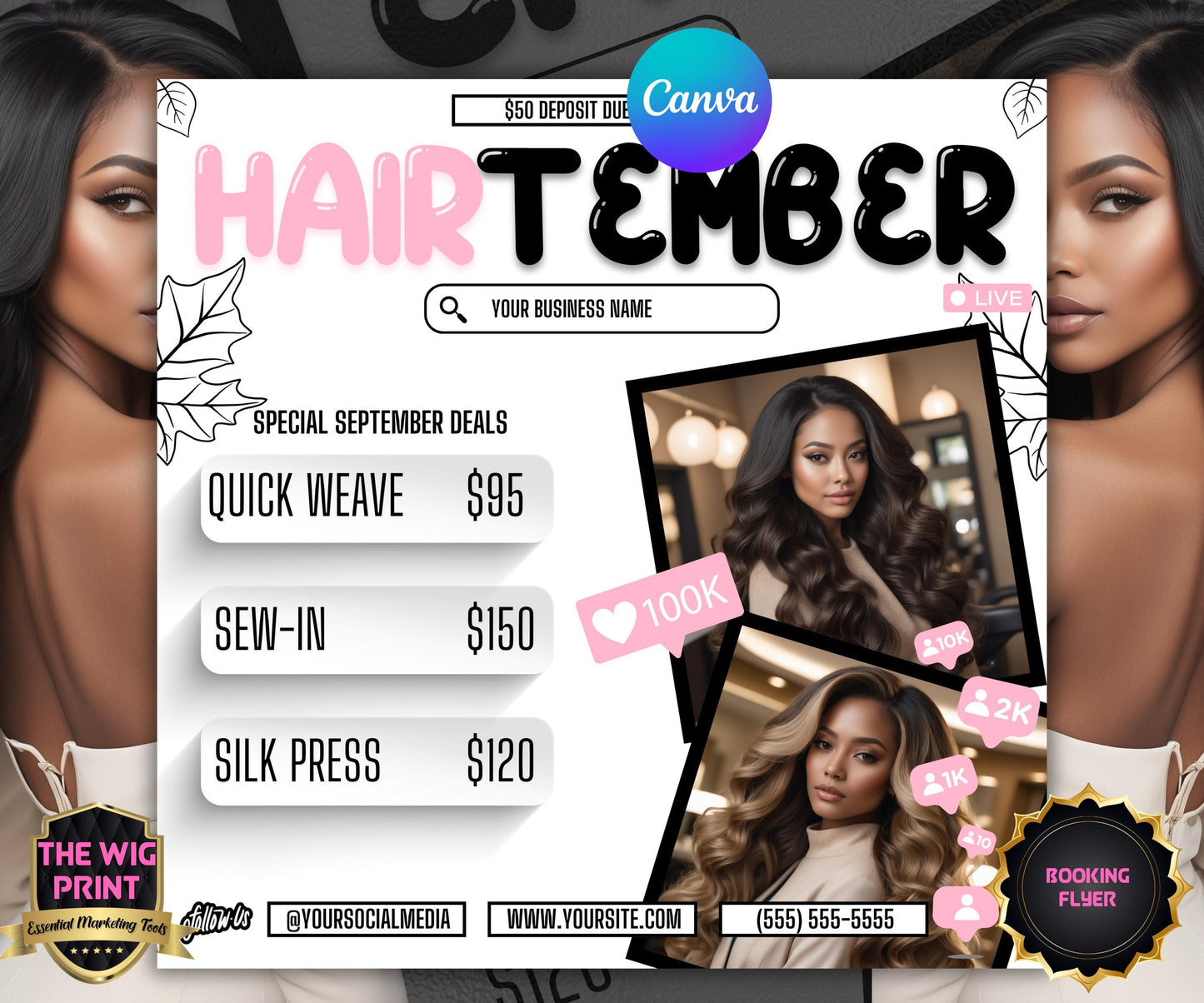 HairTember | Hair Stylist Flyer | Canva Template | Beauty Flyer | Hair Promo | Customizable | September Flyer | September Specials