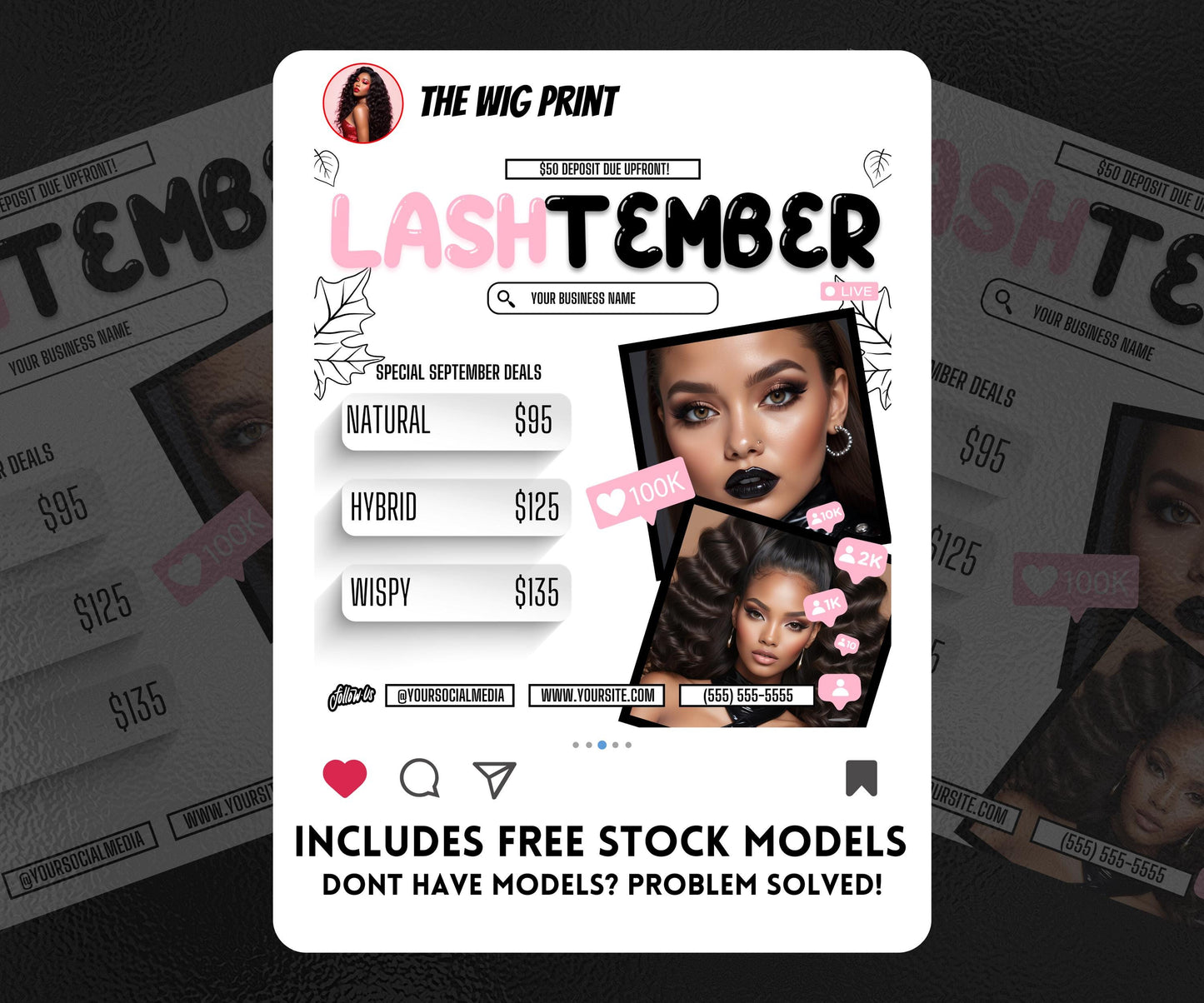 LashTember | 3 Lash Tech Flyers | Canva Template | Beauty Flyer | Lash Promo | Customizable | September Flyer | September Specials