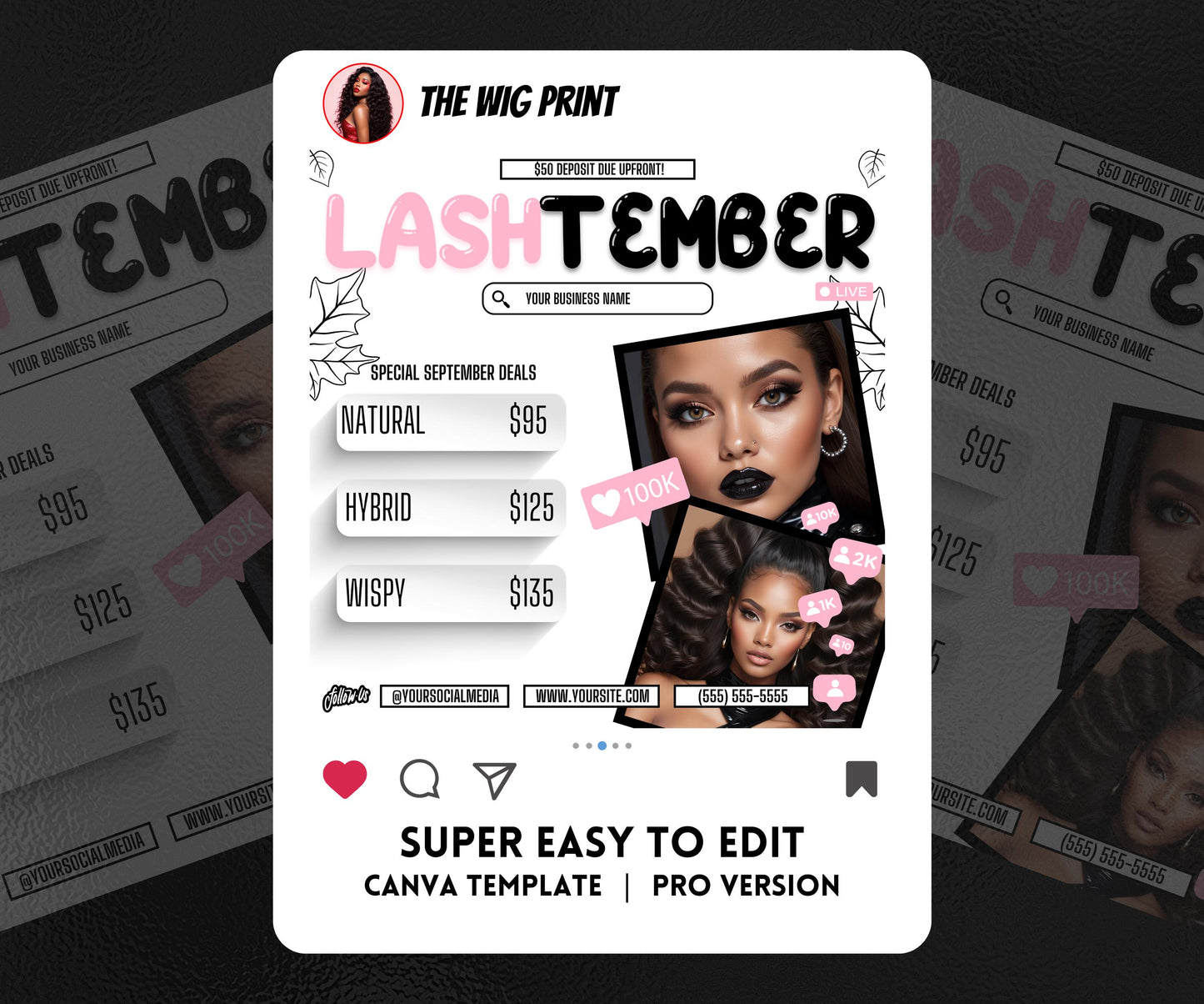 LashTember | 3 Lash Tech Flyers | Canva Template | Beauty Flyer | Lash Promo | Customizable | September Flyer | September Specials