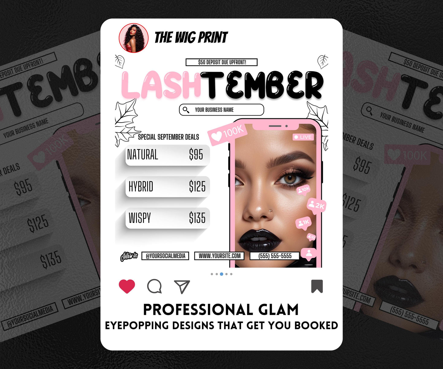 LashTember | 3 Lash Tech Flyers | Canva Template | Beauty Flyer | Lash Promo | Customizable | September Flyer | September Specials