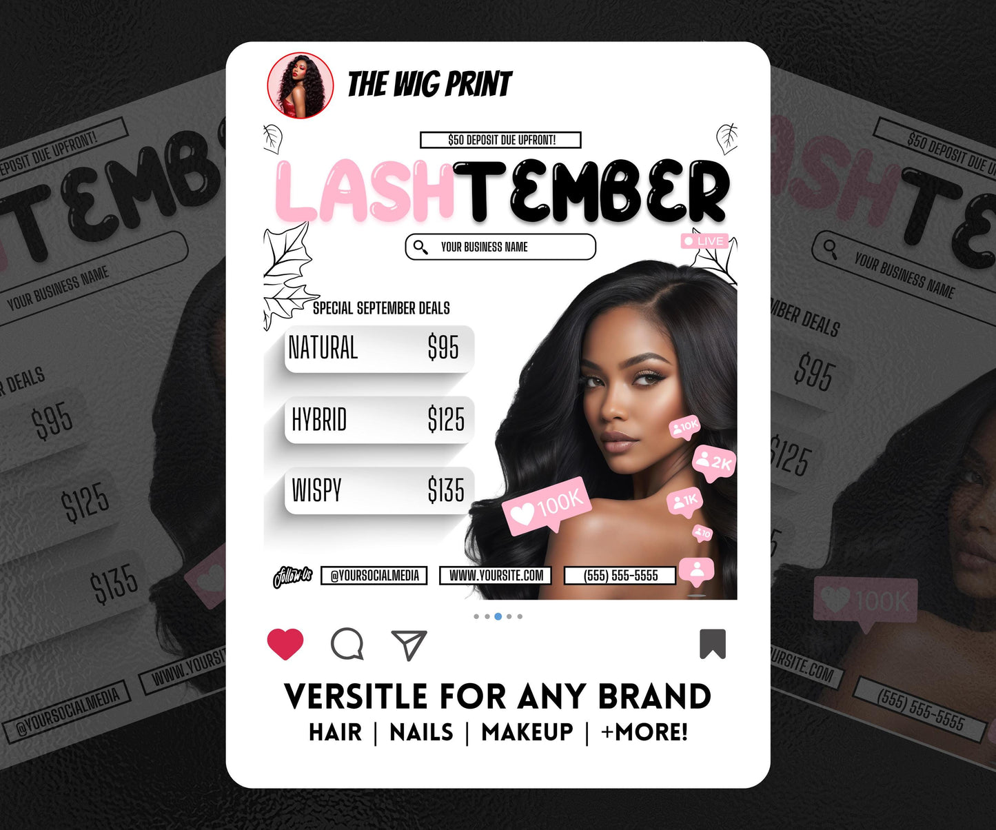 LashTember | 3 Lash Tech Flyers | Canva Template | Beauty Flyer | Lash Promo | Customizable | September Flyer | September Specials