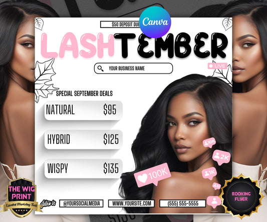 LashTember | Lash Tech Flyer | Canva Template | Beauty Flyer | Lash Promo | Customizable | September Flyer | September Specials