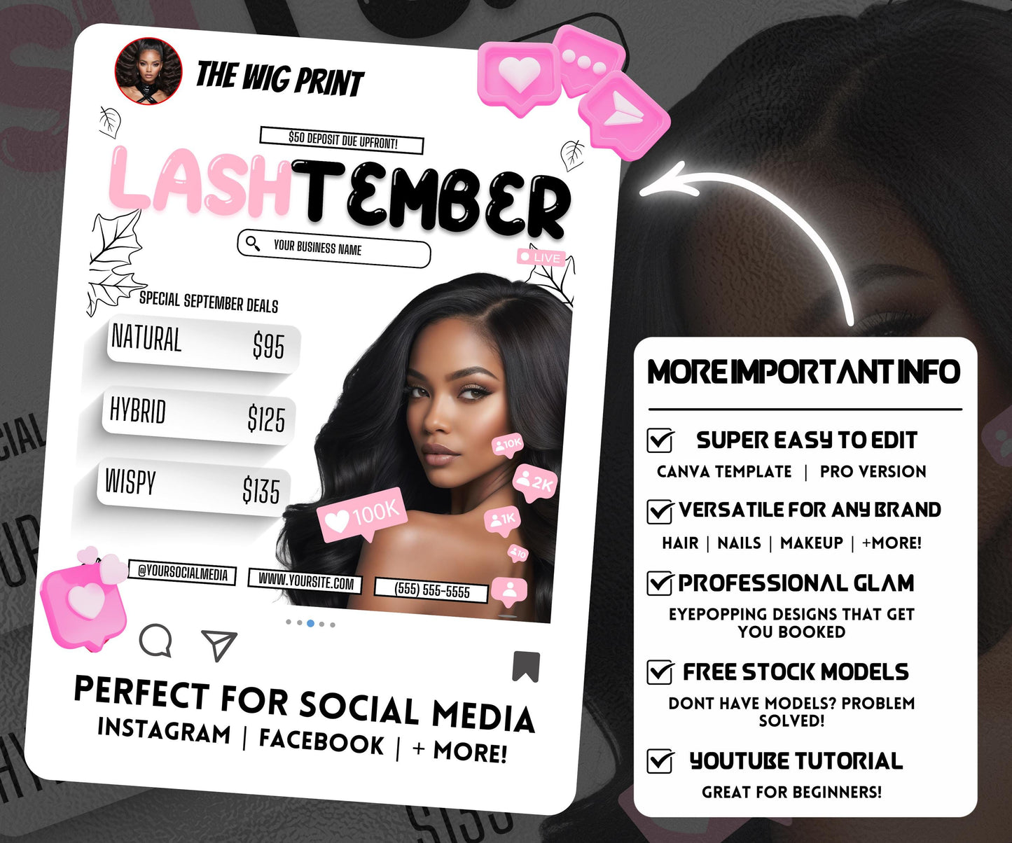 LashTember | Lash Tech Flyer | Canva Template | Beauty Flyer | Lash Promo | Customizable | September Flyer | September Specials