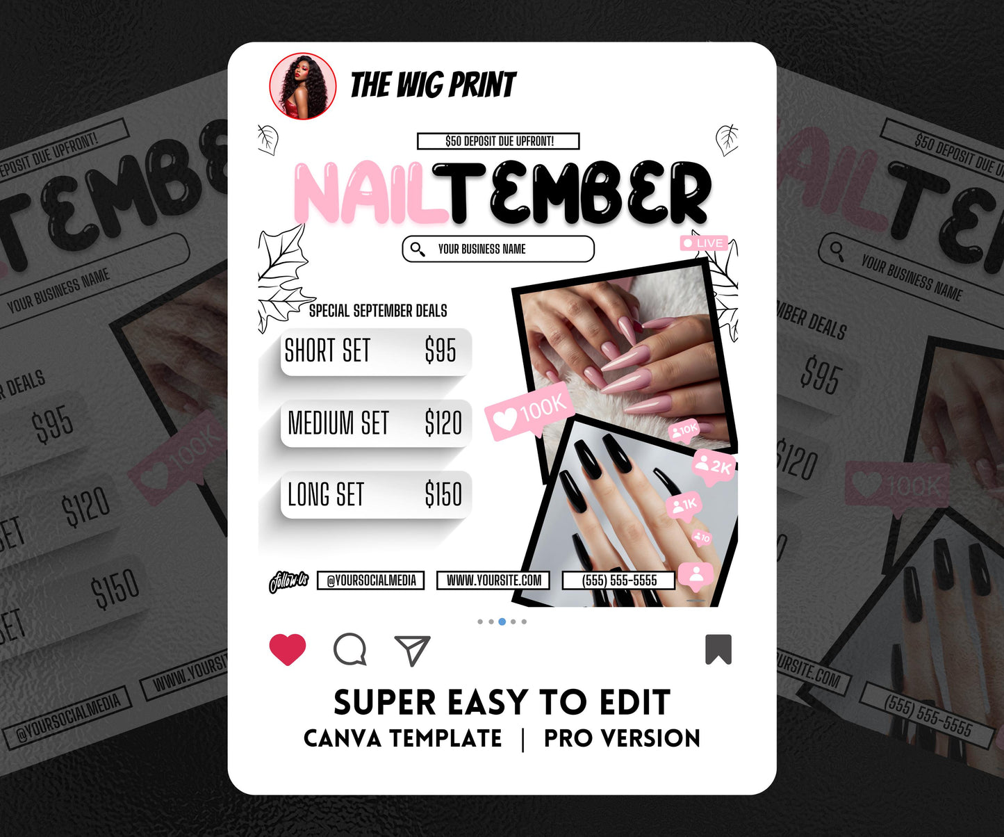 NailTember | 3 Nail Tech Flyers | Canva Template | Beauty Flyer | Nail Promo | Customizable | September Flyer | September Specials