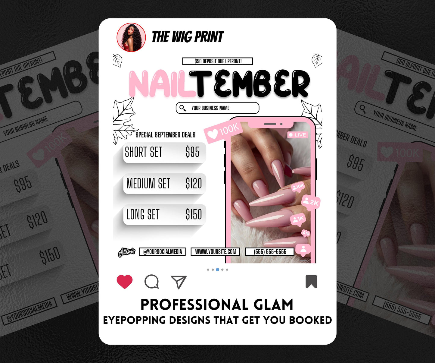 NailTember | 3 Nail Tech Flyers | Canva Template | Beauty Flyer | Nail Promo | Customizable | September Flyer | September Specials