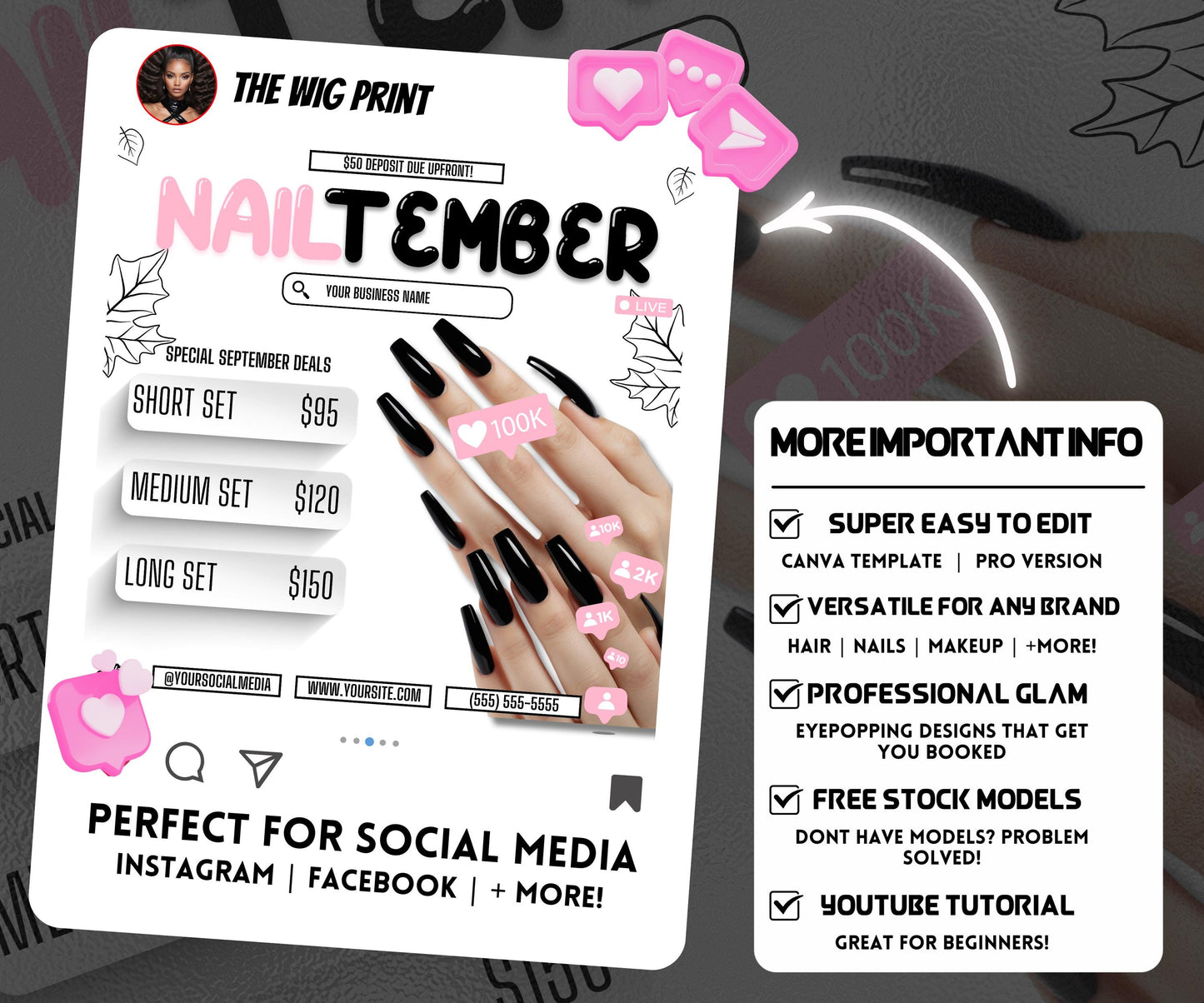 NailTember | Nail Tech Flyer | Canva Template | Beauty Flyer | Nail Promo | Customizable | September Flyer | September Specials