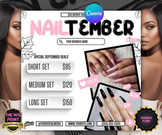 NailTember | Nail Tech Flyer | Canva Template | Beauty Flyer | Nail Promo | Customizable | September Flyer | September Specials