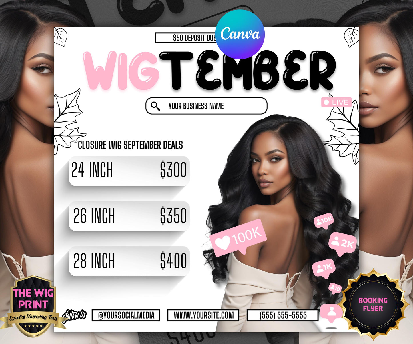 WigTember | Wig Maker Flyer | Canva Template | Beauty Flyer | Wig Promo | Customizable | September Flyer | September Specials