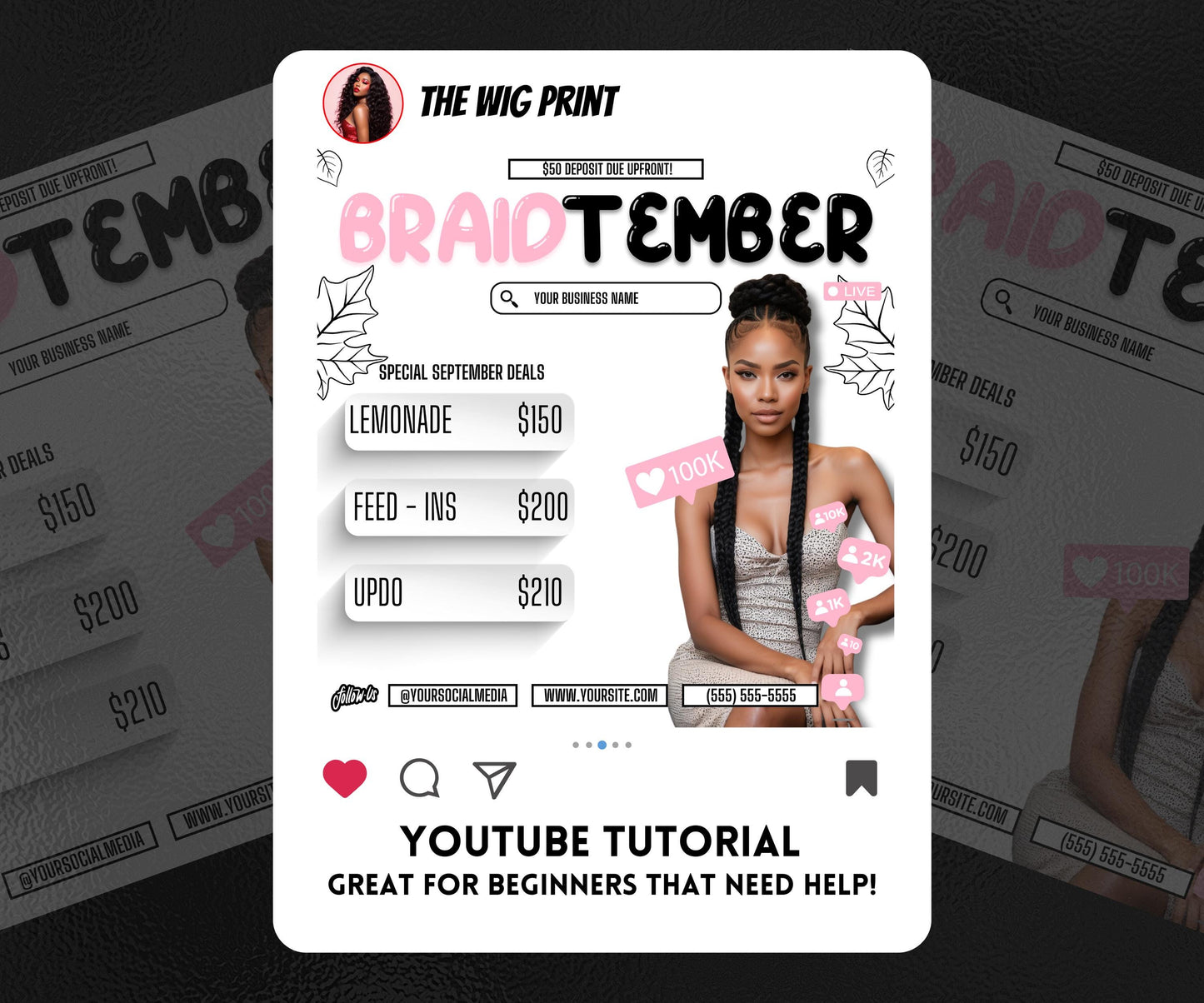 BraidTember | 3 Braider Flyers | Canva Template | Beauty Flyer | Braid Promo | Customizable | September Flyer | September Specials