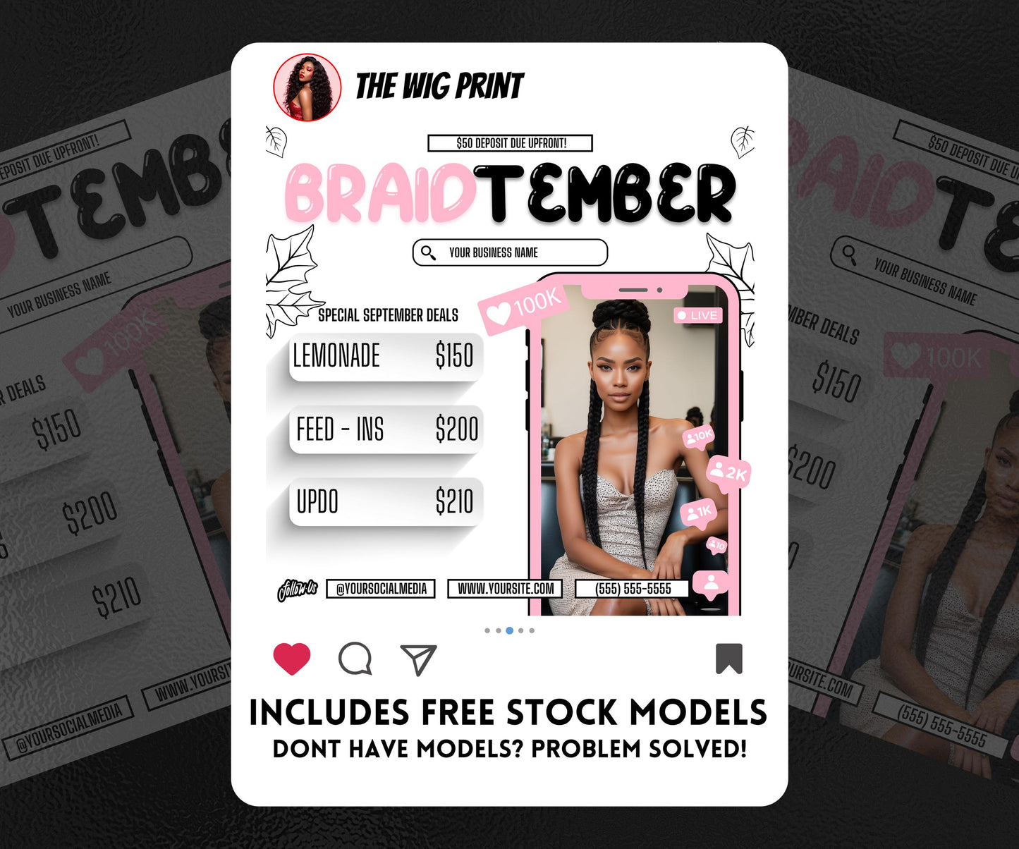 BraidTember | 3 Braider Flyers | Canva Template | Beauty Flyer | Braid Promo | Customizable | September Flyer | September Specials