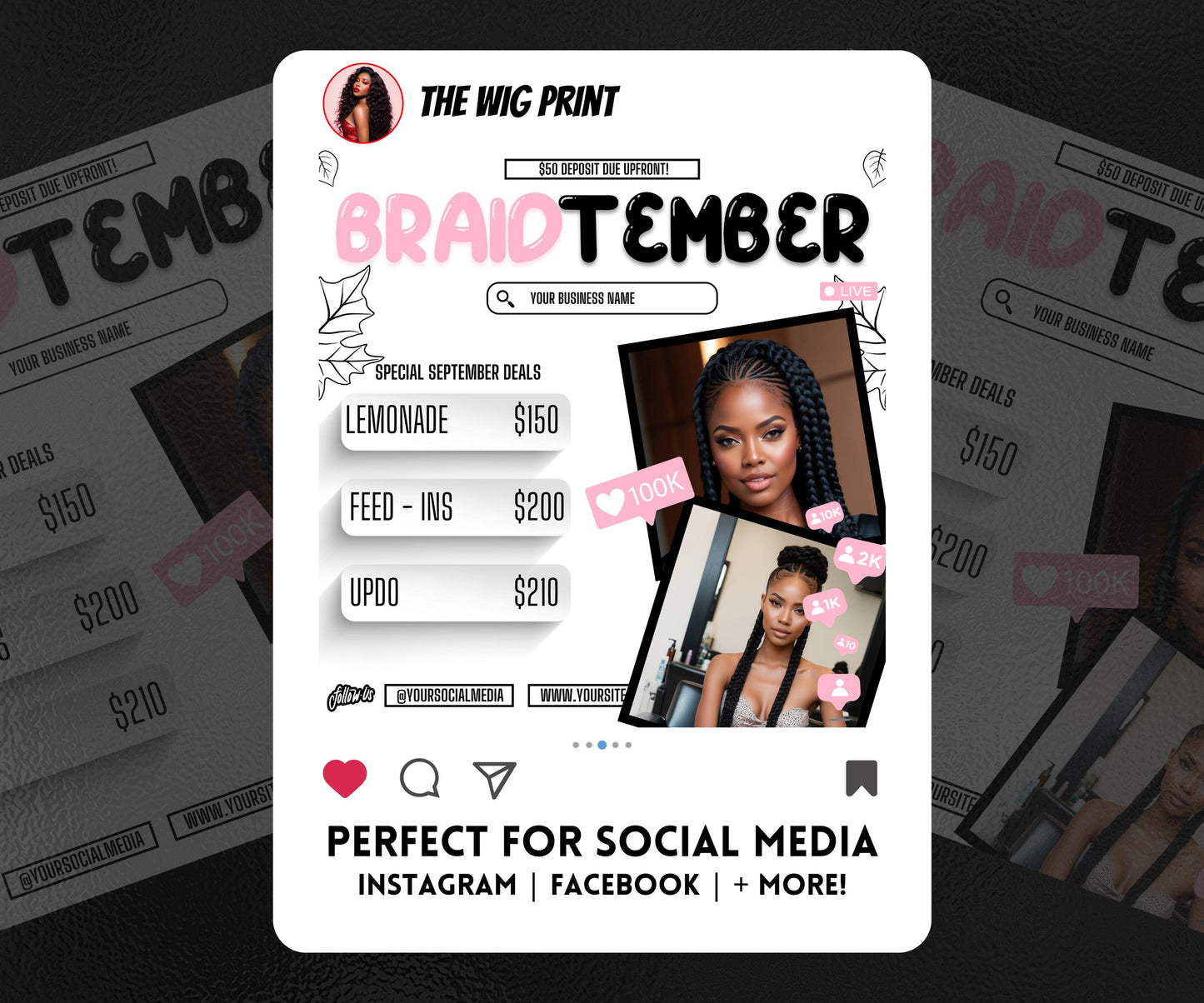 BraidTember | 3 Braider Flyers | Canva Template | Beauty Flyer | Braid Promo | Customizable | September Flyer | September Specials