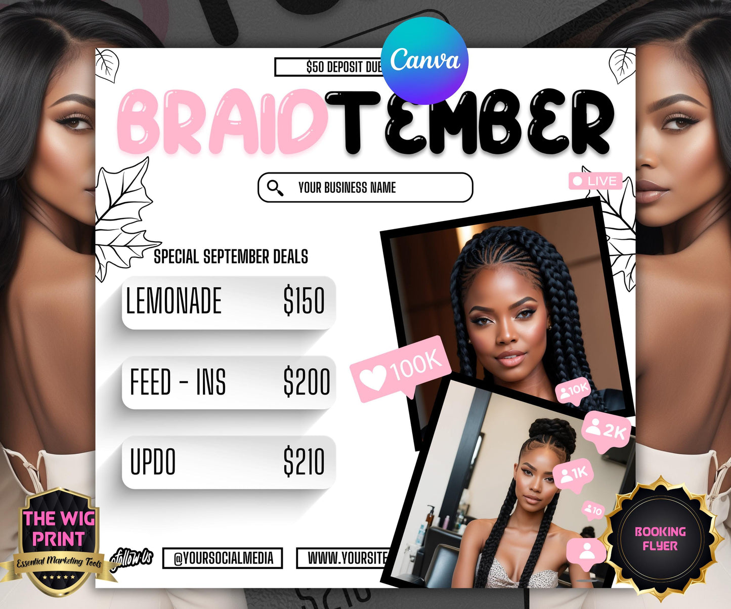 BraidTember | Braider Flyer | Canva Template | Beauty Flyer | Braid Promo | Customizable | September Flyer | September Specials