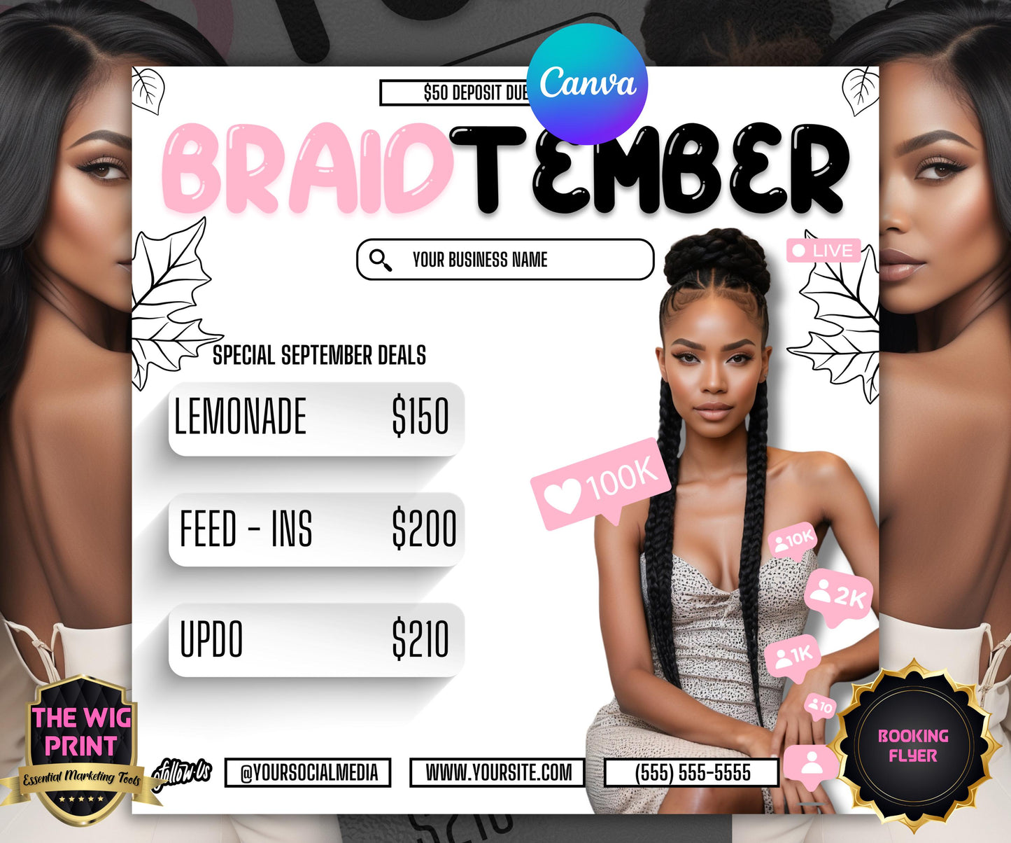 BraidTember | Braider Flyer | Canva Template | Beauty Flyer | Braid Promo | Customizable | September Flyer | September Specials