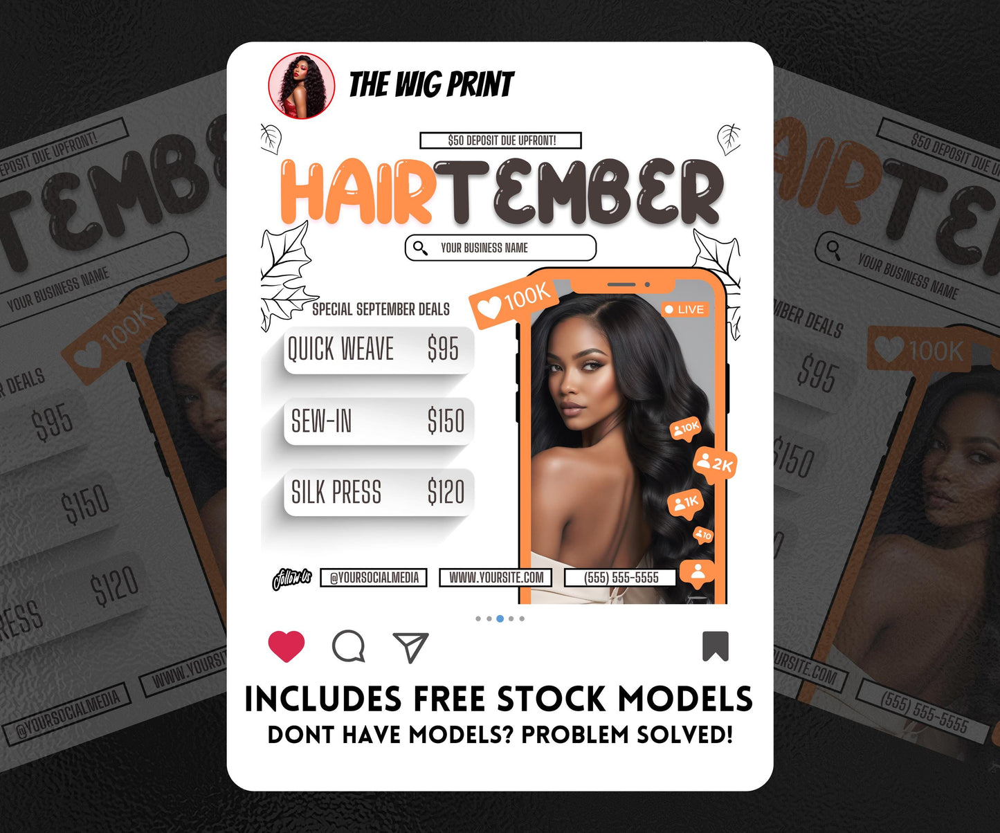 HairTember | 3 Hair Stylist Flyers | Canva Template | Beauty Flyer | Hair Promo | Customizable | September Flyer | September Specials