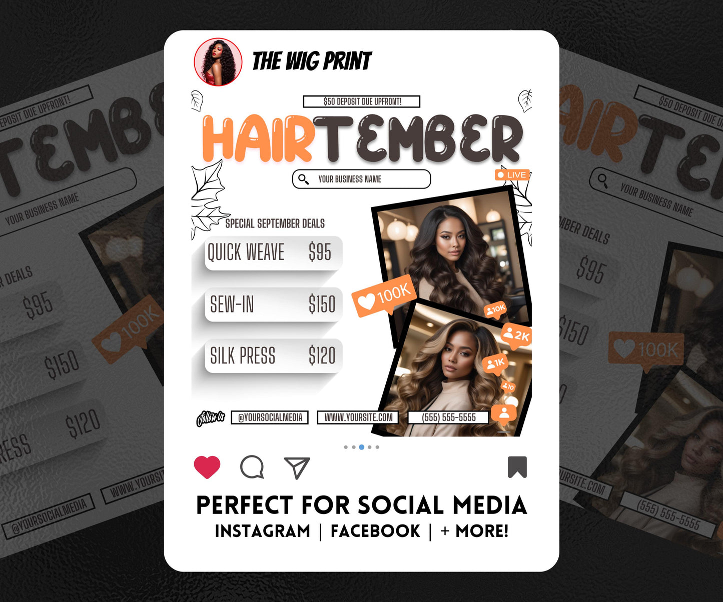 HairTember | 3 Hair Stylist Flyers | Canva Template | Beauty Flyer | Hair Promo | Customizable | September Flyer | September Specials