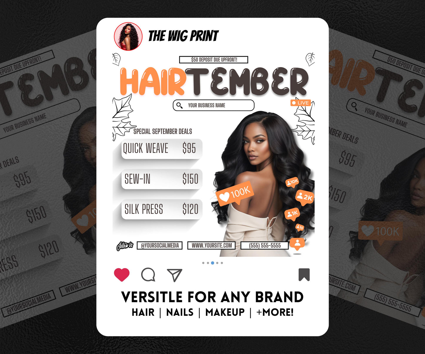 HairTember | 3 Hair Stylist Flyers | Canva Template | Beauty Flyer | Hair Promo | Customizable | September Flyer | September Specials