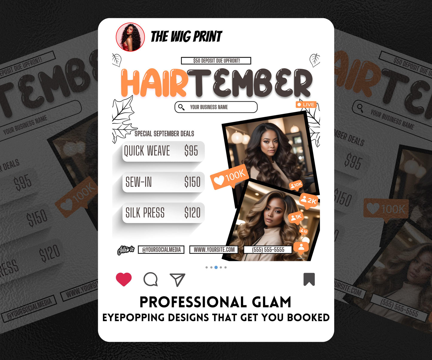 HairTember | 3 Hair Stylist Flyers | Canva Template | Beauty Flyer | Hair Promo | Customizable | September Flyer | September Specials