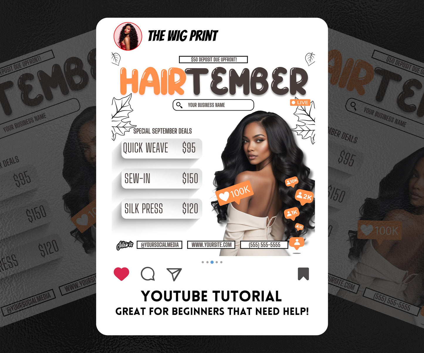 HairTember | 3 Hair Stylist Flyers | Canva Template | Beauty Flyer | Hair Promo | Customizable | September Flyer | September Specials