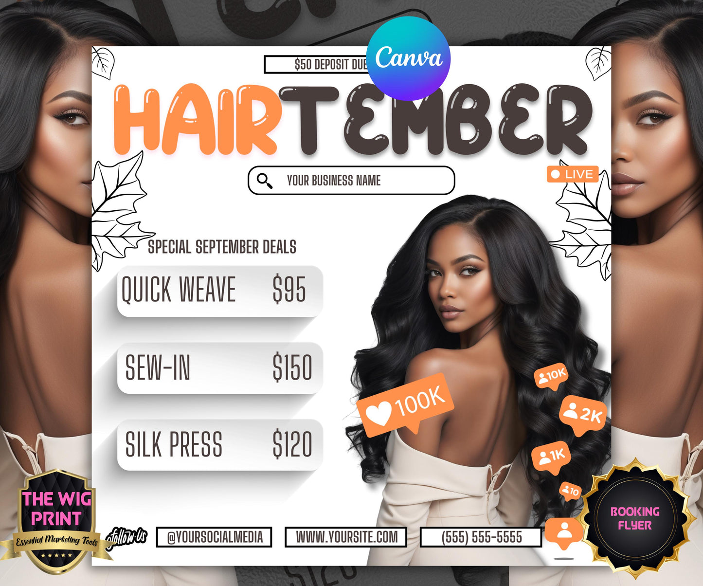 HairTember | Hair Stylist Flyer | Canva Template | Beauty Flyer | Hair Promo | Customizable | September Flyer | September Specials