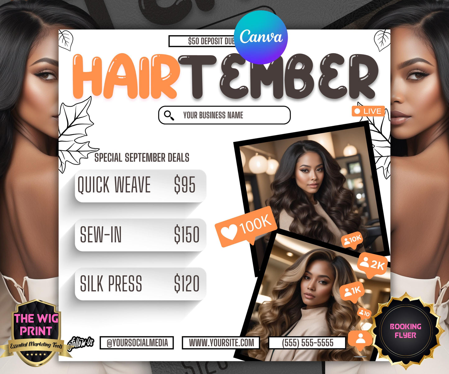 HairTember | Hair Stylist Flyer | Canva Template | Beauty Flyer | Hair Promo | Customizable | September Flyer | September Specials