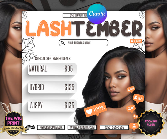 LashTember | Lash Tech Flyer | Canva Template | Beauty Flyer | Lash Promo | Customizable | September Flyer | September Specials