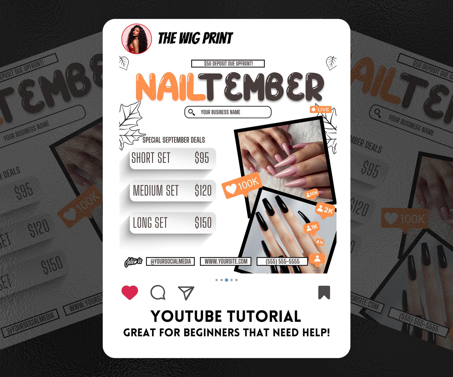 NailTember | 3 Nail Tech Flyers | Canva Template | Beauty Flyer | Nail Promo | Customizable | September Flyer | September Specials