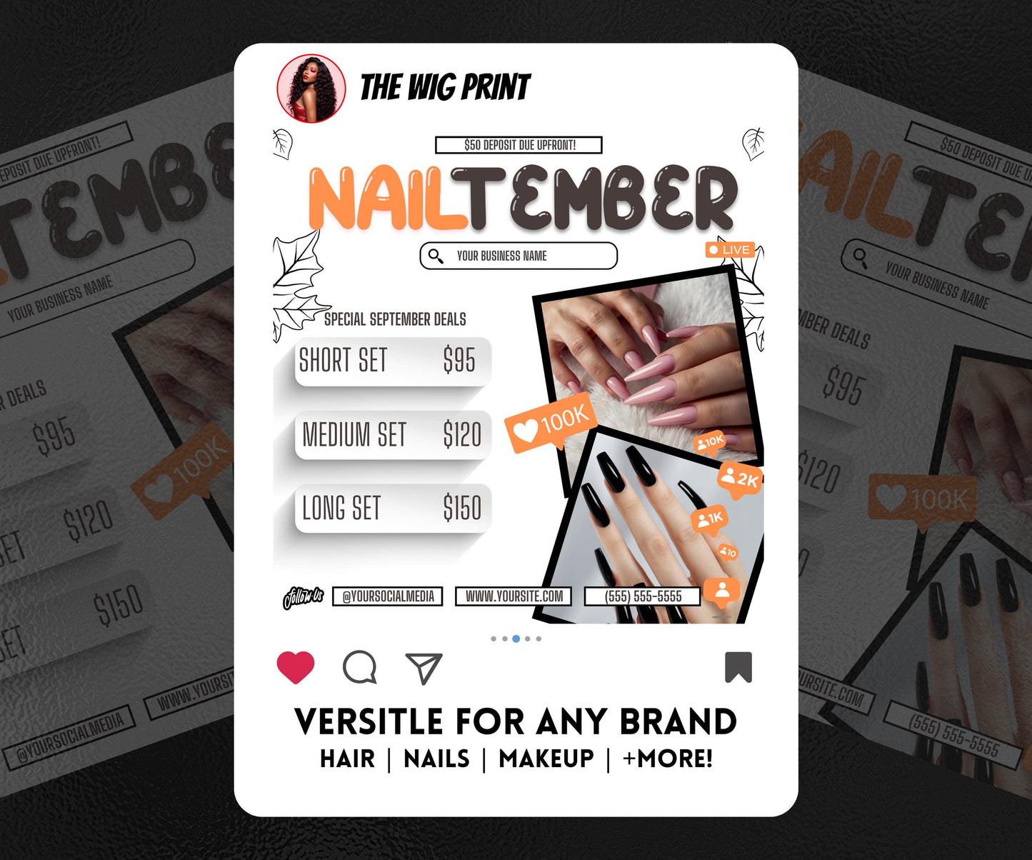 NailTember | 3 Nail Tech Flyers | Canva Template | Beauty Flyer | Nail Promo | Customizable | September Flyer | September Specials